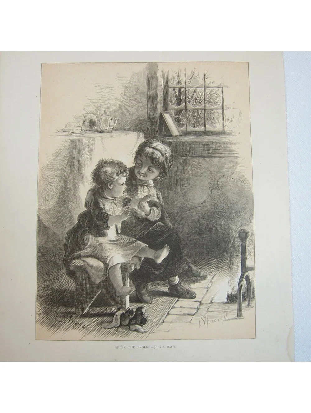 Antique 1873 Wood Engraving Print After the Frolic by John S. Davis, The Aldine